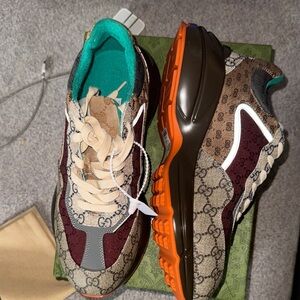 Gucci Monogram Sneakers with Teal Accents